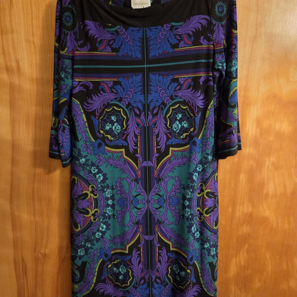 Donna Morgan Black and Purple Long Sleeve Dress